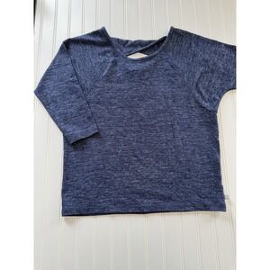 T by Talbots Women's Top Size S Blue Heather 3/4 Sleeve Cutout Back Soft Stretch